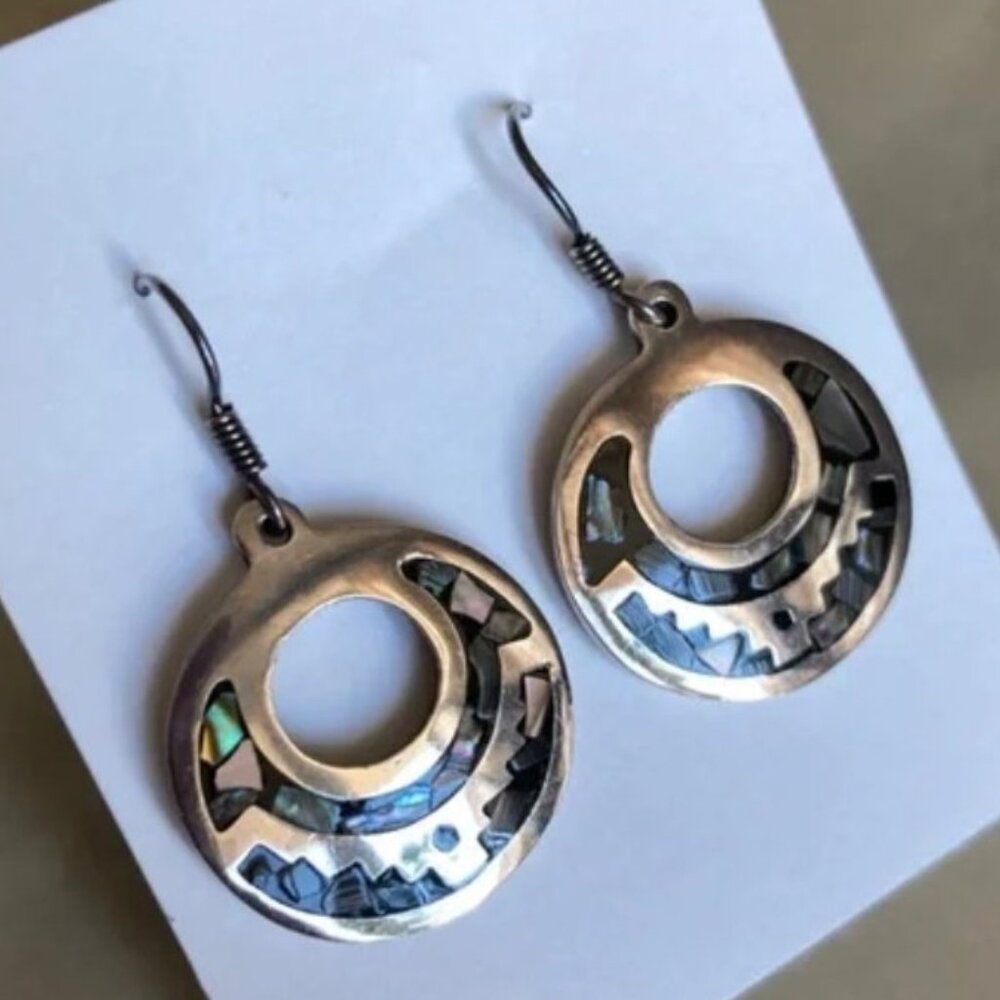 Vintage Earrings TL-119 Mexico Sterling Silver 925 with Abalone